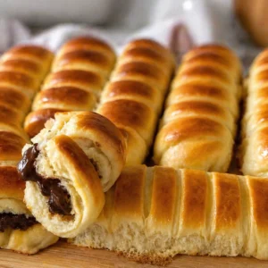 Mekane kiflice s nutellom na dasci i jedna prerezana