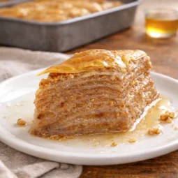 domaća baklava na tanjuru – sočan komad tradicionalne baklave s orasima i agdom