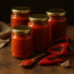 Domaći ajvar recept – teglice ajvara spremne za zimnicu