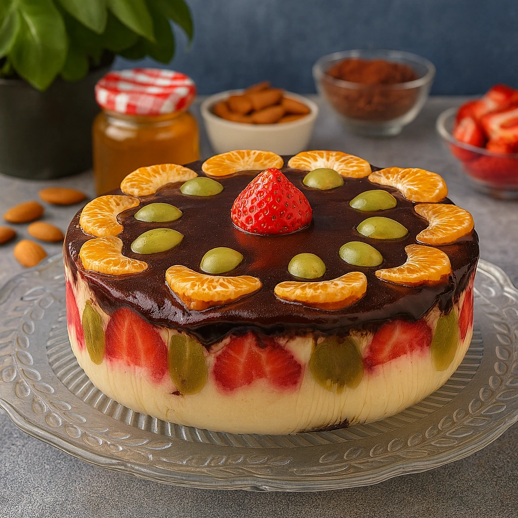 Zdrava voćna torta bez pečenja s medom i čokoladnim preljevom