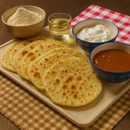 Domaće lepinje od 3 sastojka sa kiselim vrhnjem i ajvarom – tradicionalno posluživanje uz umake.