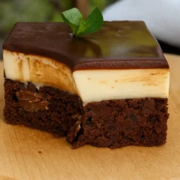 Posne ledene kocke bez mlijeka i jaja, s čokoladnim biskvitom, vanilija filom i čokoladnom glazurom, prirodna kućna prezentacija