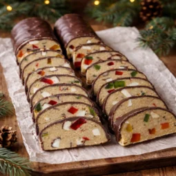 Dvije salame sa žele bombonima narezane i poslužene zajedno