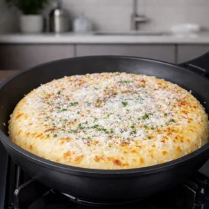 posipanje naribanog sira po zapečenoj riži u tavi