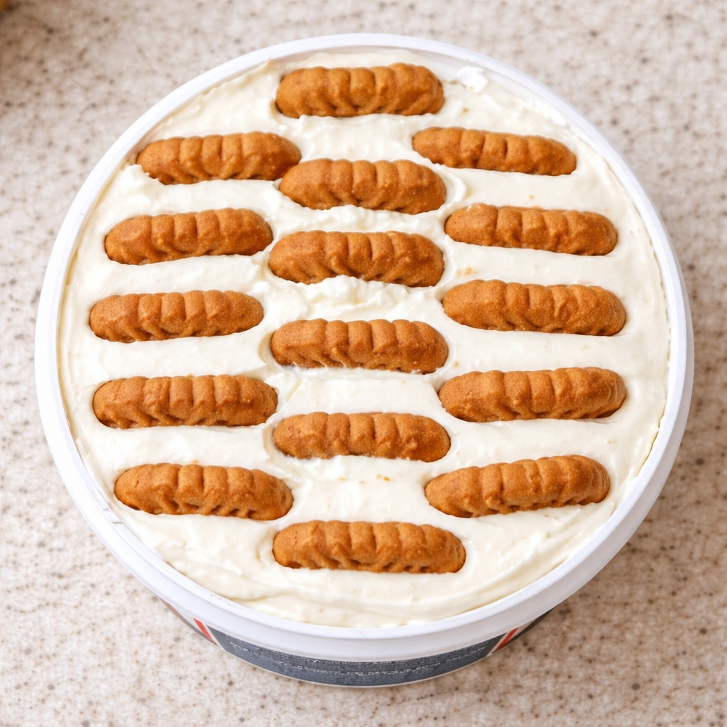 Japanski cheesecake od 2 sastojka – keksi složeni u grčki jogurt prije hlađenja
