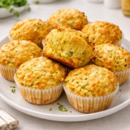 Muffini sa sirom i povrćem na bijelom tanjuru kao dio TOP 3 obroka za ponijeti