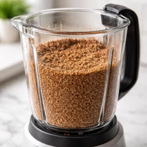 Mljeveni kikiriki zob kakao i chia sjemenke u blenderu.