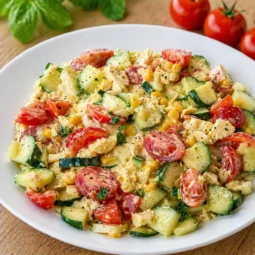 Kremasta pileća salata s grčkim jogurtom krupni kadar sa povrćem