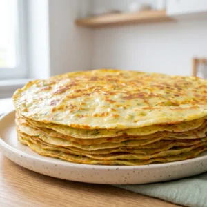 Složene povrtne palačinke s mrkvom na tanjuru kraj prozora