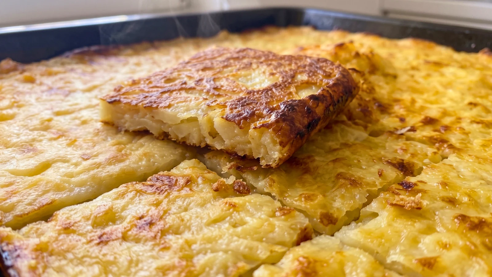 Kljukuša recept, tanka i hrskava kljukuša izrezana na komade u limu, jedan komad podignut